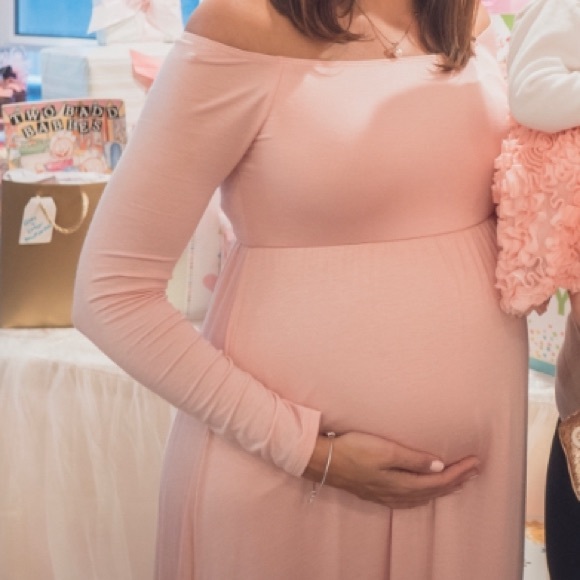 Pinkblush off shoulder maternity dress - Picture 1 of 5